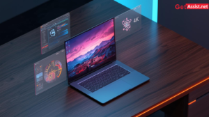 A high-tech laptop setup illustrating 4K gaming optimization and hardware troubleshooting concepts.