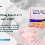 Aspadol 100mg tablets box and blister pack displayed with branding, highlighting fast pain relief for acute and chronic pain conditions.