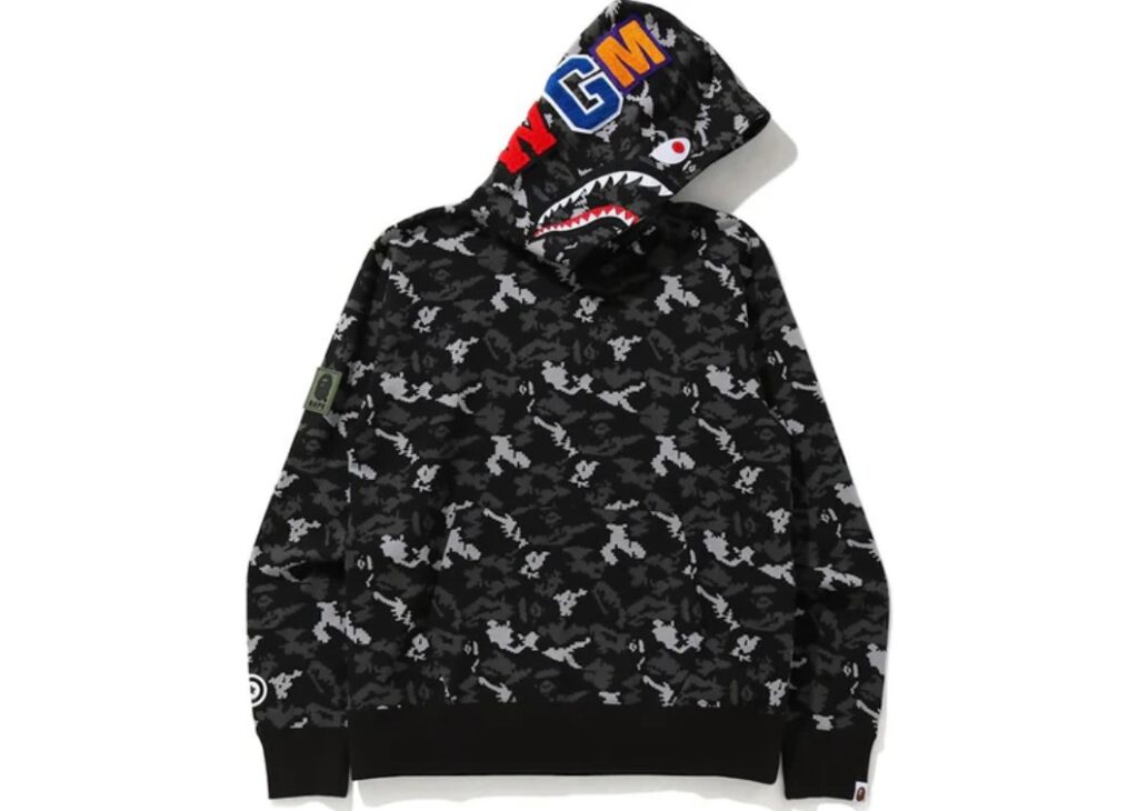 BAPE Digital Camo Shark Wide Pullover Hoodie Black