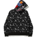BAPE Digital Camo Shark Wide Pullover Hoodie Black