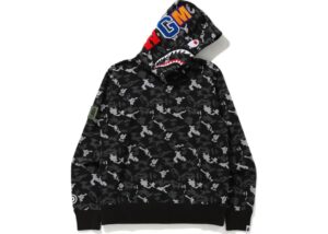 BAPE Digital Camo Shark Wide Pullover Hoodie Black
