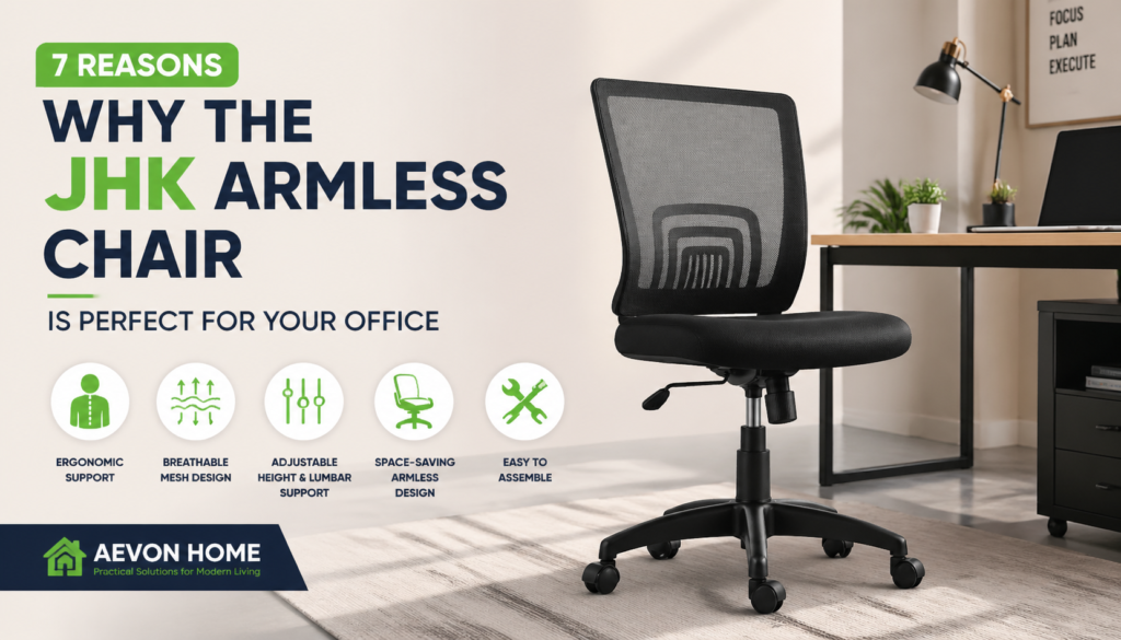 Modern office with the JHK Armless Chair featuring ergonomic support, breathable mesh design, and adjustable features, ideal for any office environment.