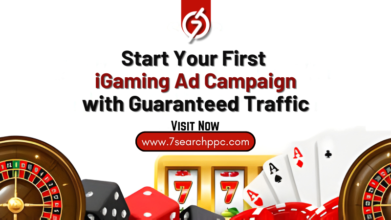 iGaming ad campaign dashboard showing traffic growth, conversions, and ROI performance metrics for online gaming ads