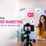 Influencer Marketing Agency thumbnail showing a creator filming product content with social media icons and clean campaign analytics graphics.