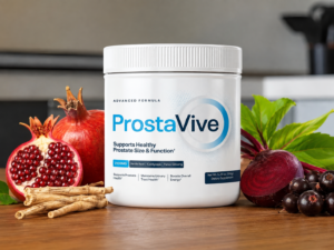 ProstaVive supplement bottle featuring a prostate health support formula for men