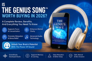The Genius Song™ review featuring The Genius Wave audio and headphones for an audio-based wellness experience.