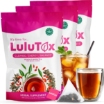 Lulutox Detox Tea pyramid tea bags and ingredients