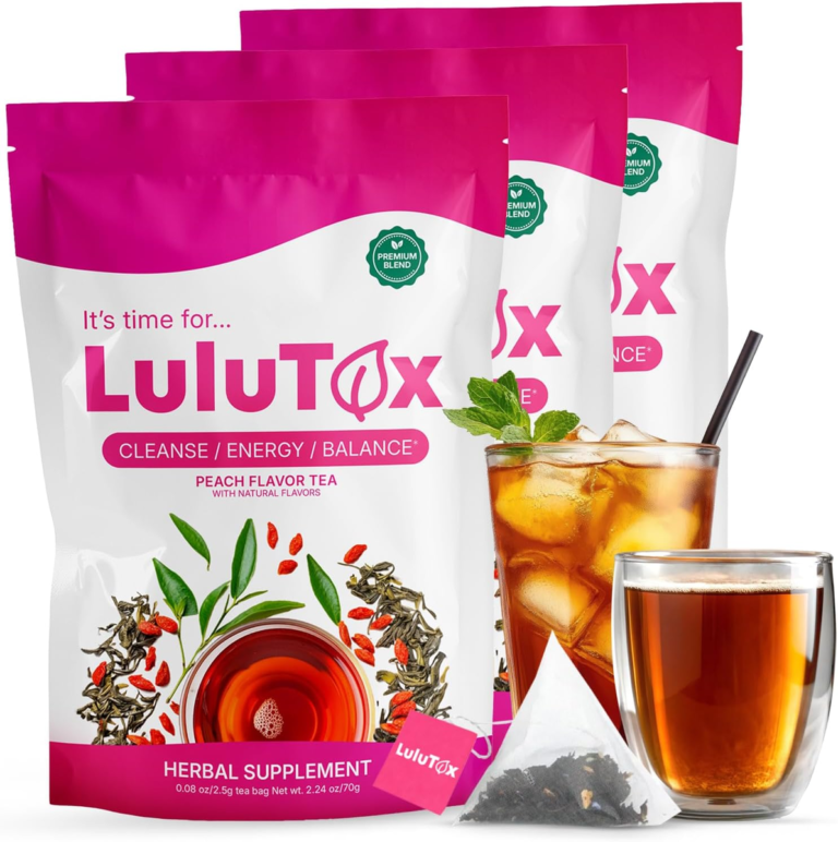 Lulutox Detox Tea pyramid tea bags and ingredients