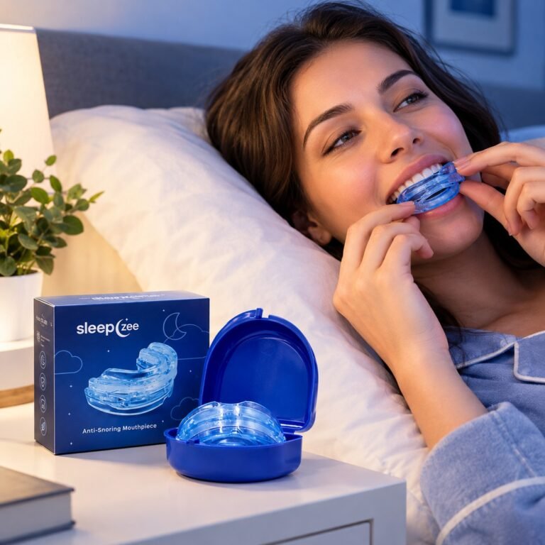 SleepZee adjustable anti-snoring mouthpiece designed for a nighttime sleep routine